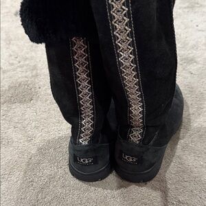 UGG Black Boots with Intricate Trim